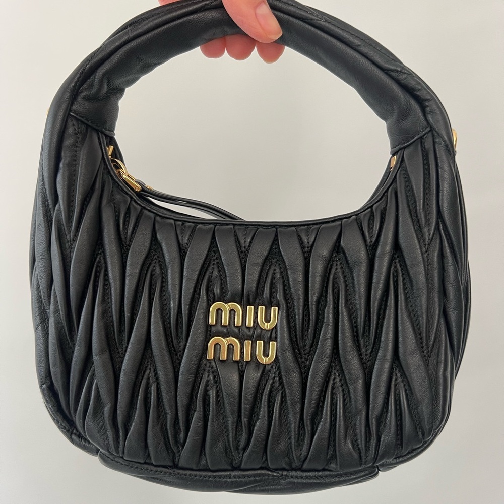 Miu Miu Wander matelassé nappa leather hobo bag in black